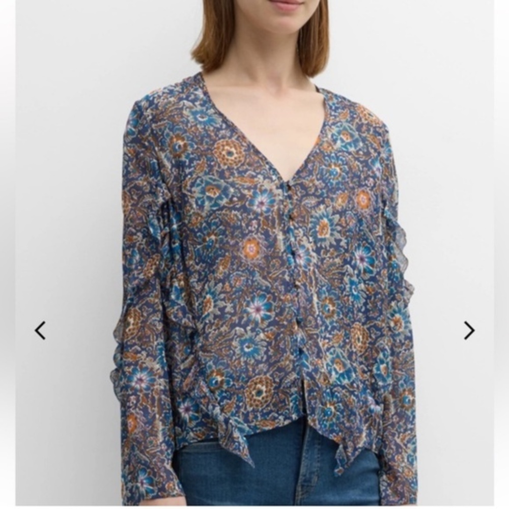 VERONICA BEARD Silk Blanchett Floral Long-Sleeve Ruffled Top